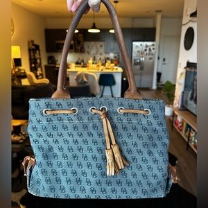 2000s Dooney & Bourke Blue and Tan Tote Bag